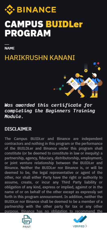 Binance Campus certificate